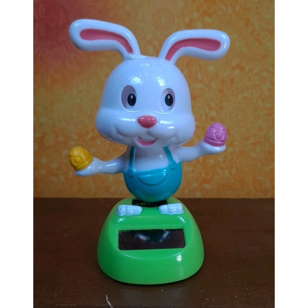 Solar Powered Dancing Bobblehead Figure Easter Bunny‎ Tested And Works